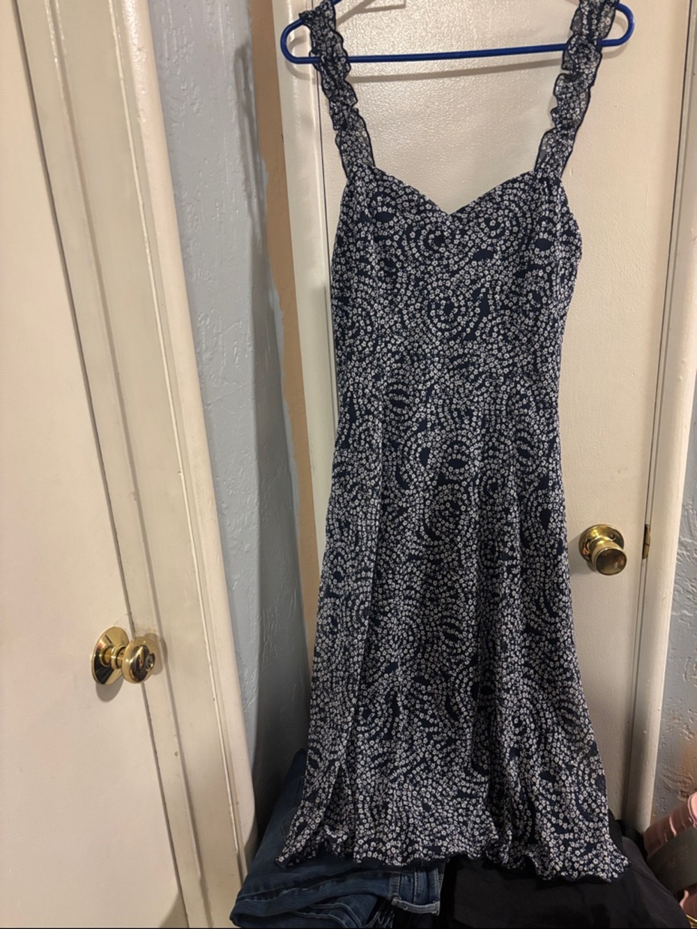 connected apparel Navy Blue Floral Midi Dress with Ruffled Straps